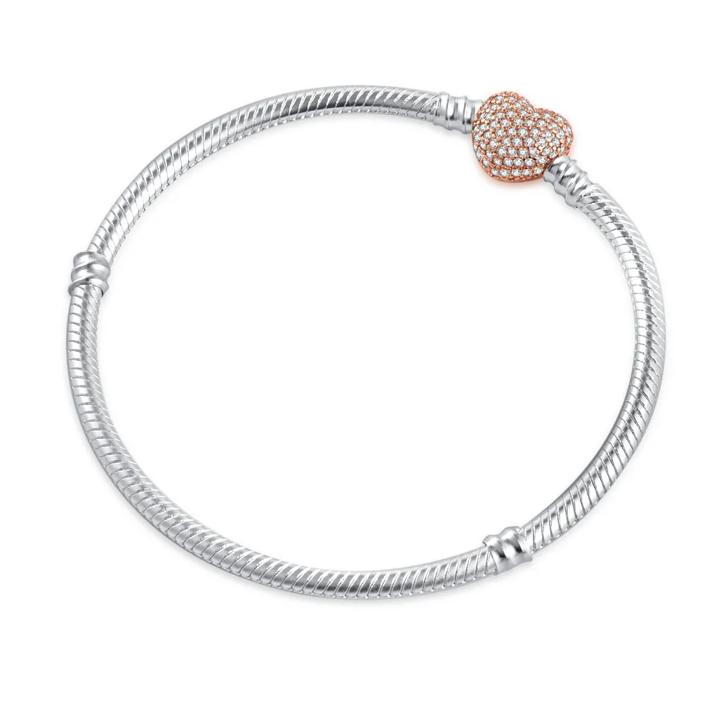 

New Classics Rose Gold Love zircon Clip Bracelet Special Original Serpentine Bead Pendant Charm Jewelry Accessories
