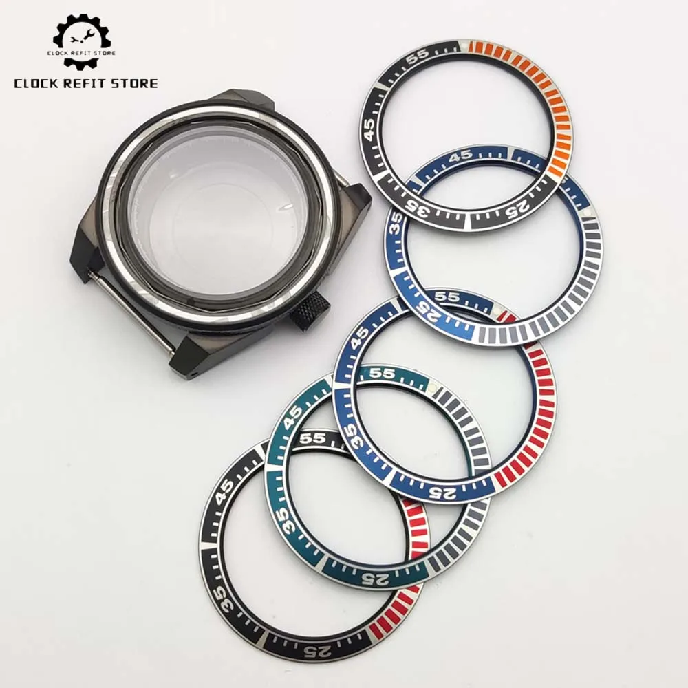 هيكل أسود من الفولاذ المقاوم للصدأ، ساعة غوص 43 ملم، أجزاء ساموراي معدلة، لعيار NH35، NH36، قرص 28.5 ملم، كريستال الياقوت