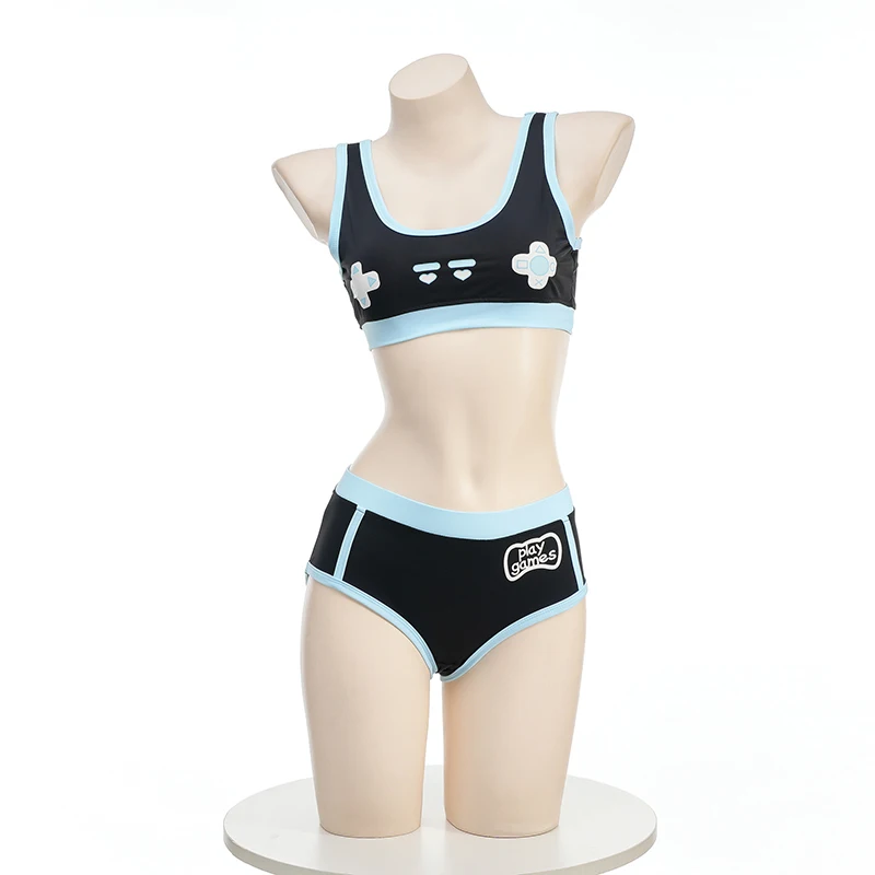 Anime Game Print Cosplay Sexy Tops Shorts Set Bandage Lolita Girl Underwear Gym Outfit Sports Homewear Sweet Swimwear Costume