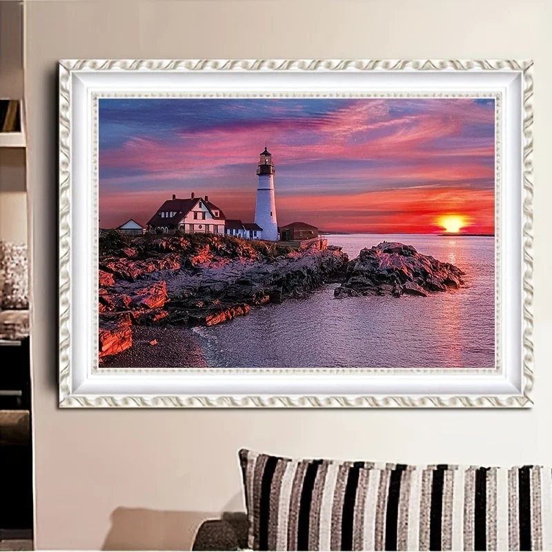 1pc DIY 5D Diamond Painting Full Diamond Lighthouse Diamond Painting, Handmade Home Art Gift Diamond Painting Kit