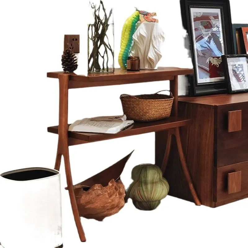 

Medieval double-layer solid wood edge few household living room sofa rack
