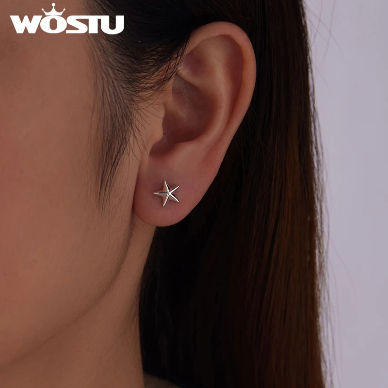 WOSTU الصلبة 925 فضة ستار وأقراط للنساء ، s925 الأوروبية بسيطة هندسية الأذن ترصيع المجوهرات الأصلية هدية #3