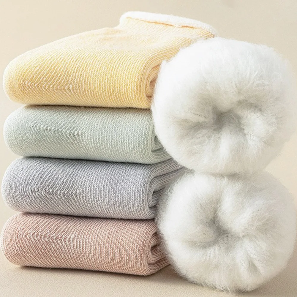 Extra Thicken Plush Socks Women Winter Mid-tube Fuzzy Warm Sleeping Socks Girls Solid Color Floor Snow Boots Hosiery Long Socks