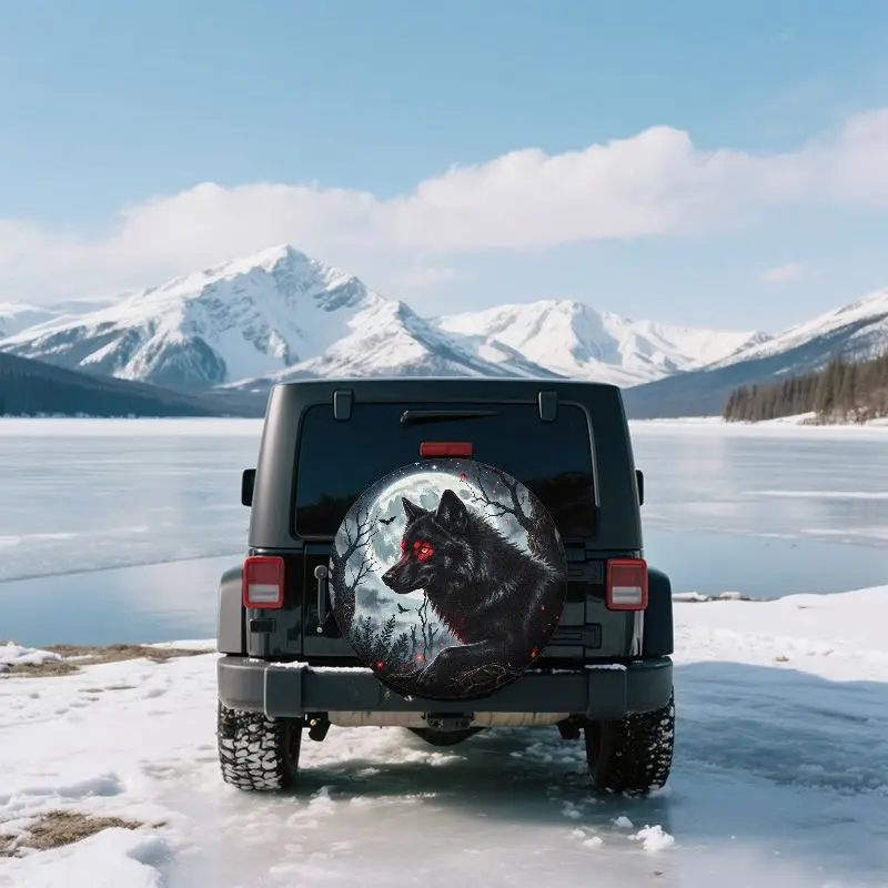 Red Eyed Black Wolf Spare Tire Cover King Full Moon Night Graphic Polyester Protector view 2
