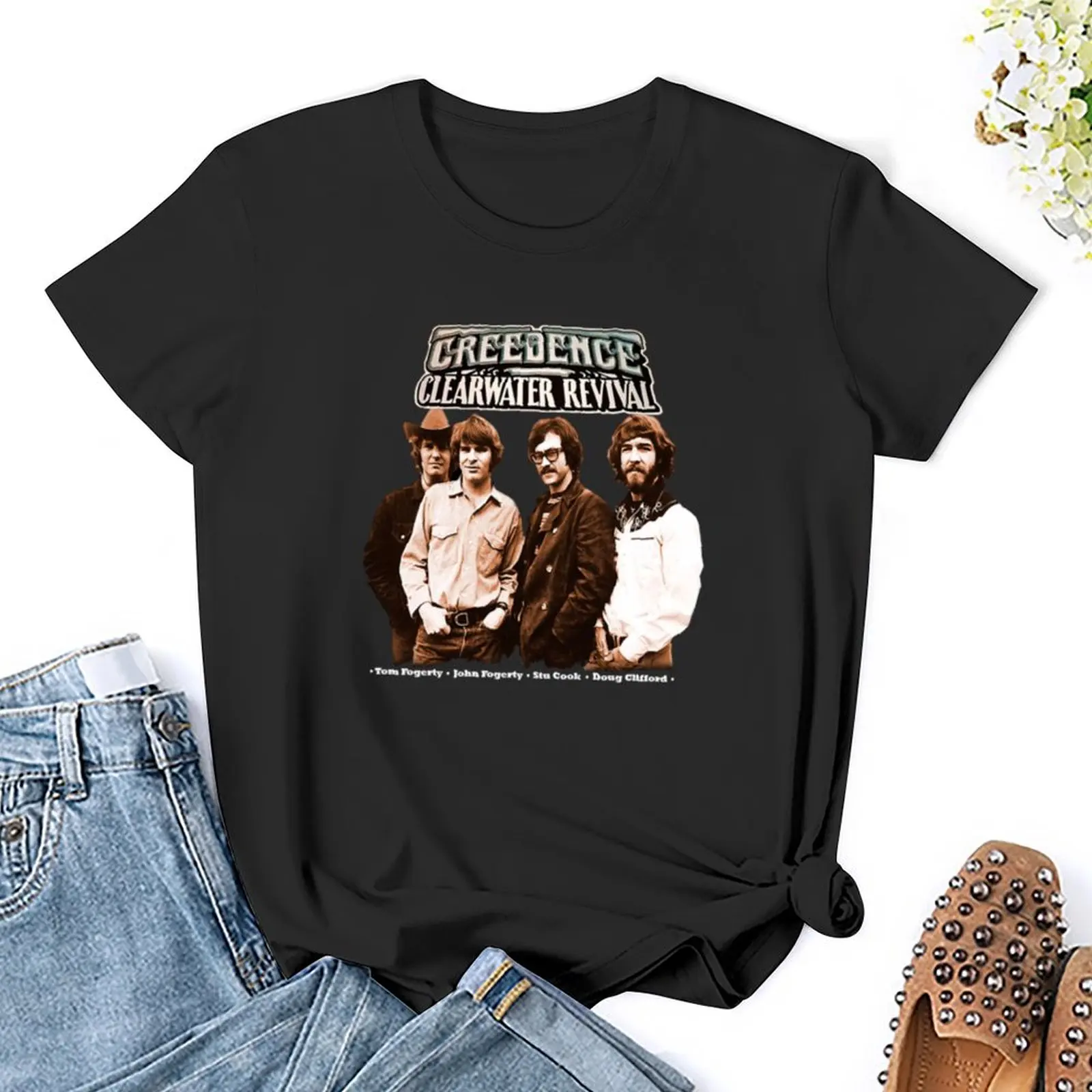 Creedence Clearwater Revival T-Shirt ubrania damskie ubrania hipisowskie czarne t-shirty dla kobiet