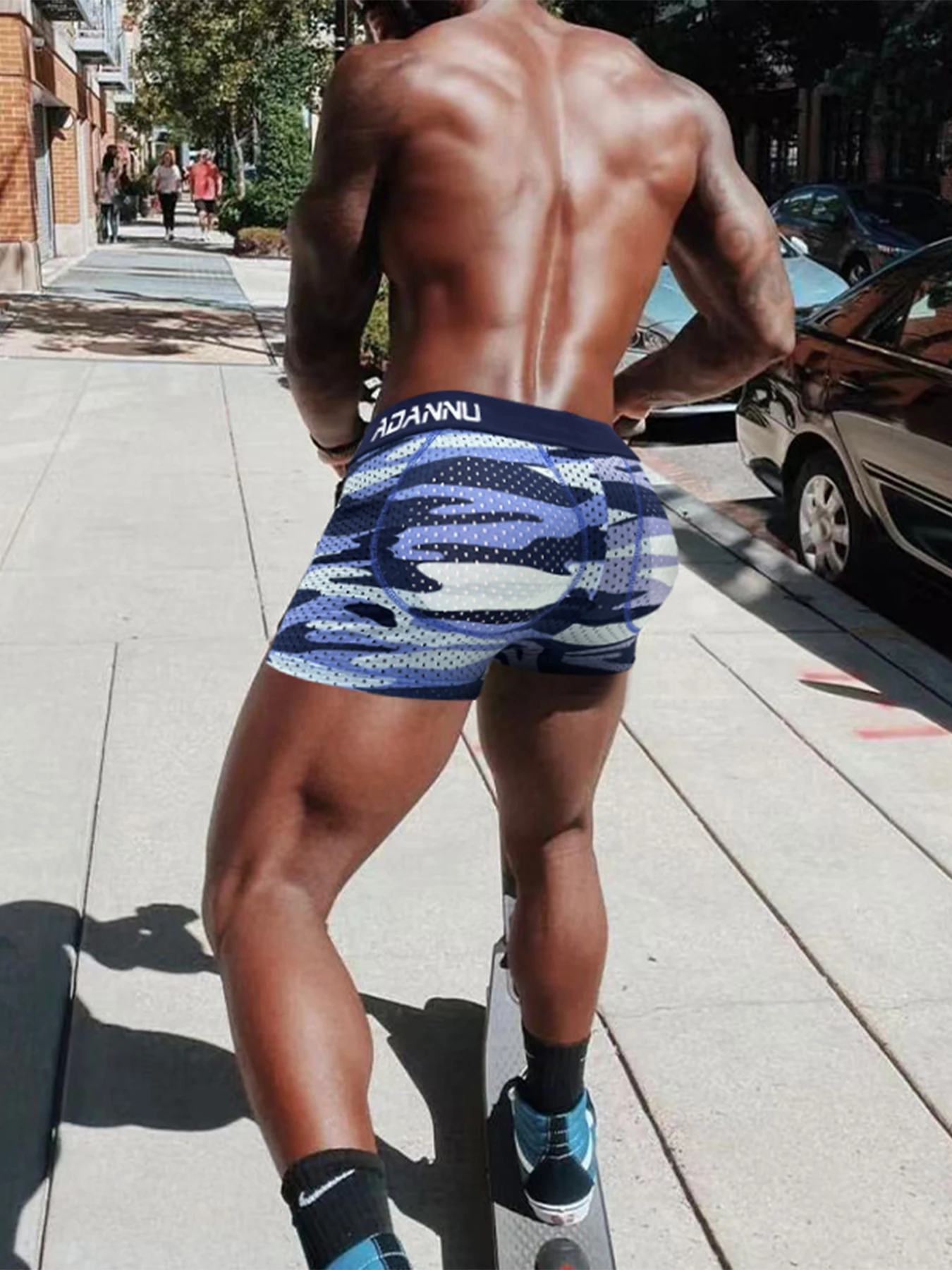 Men's Boxers Hip Raise Sexy Underwear Camouflage Sports Breathable Mesh Hip Pad Boxer Fake Ass Hips Shorts Plus Hip Pad Trunks M