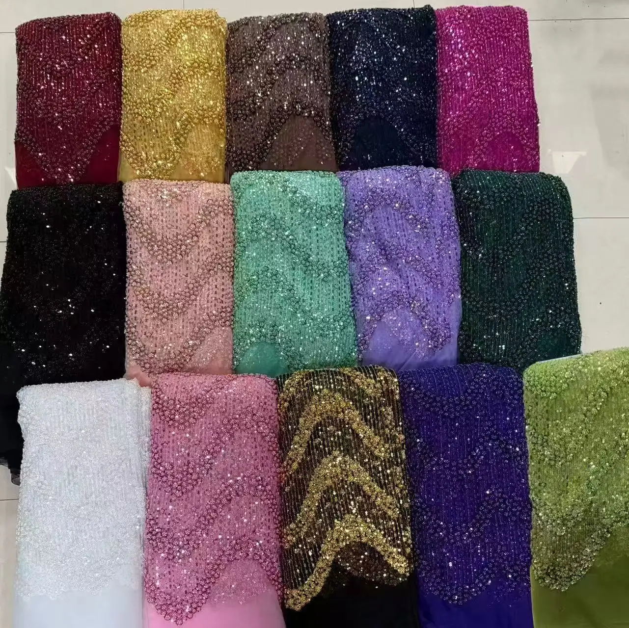

2025 Latest Hot Sale New High-End Luxury French Embroidery Beaded Lace Fabric African Nigerian With Sequins Fabric For Wedding