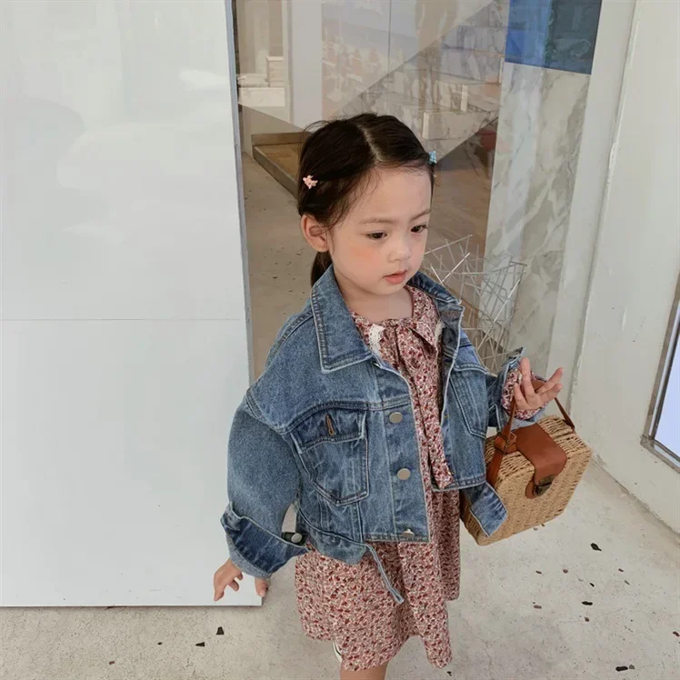 Girls Spring and Autumn New Denim Jacket Korean Loose Fashion Baby Jacket Short Children Neutral Cool All-match Coat