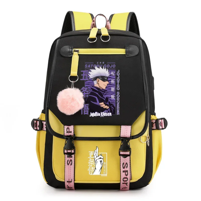 Beliebte Anime Satoru Gojo Harajuku Muster Rucksack Teenager Mode Outdoor Reiß verschluss Rucksack USB große Kapazität Rucksäcke