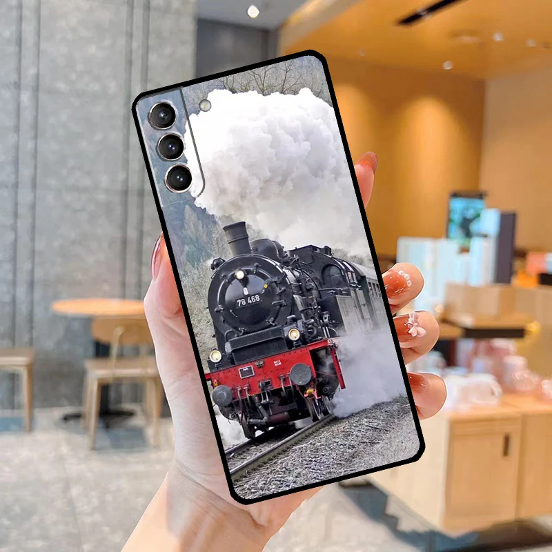 Train Steam Engine Soft Case Cover For Samsung Galaxy S23 Ultra S22 S21 S20 FE S8 S9 S10 Note 20 Note 10 Plus