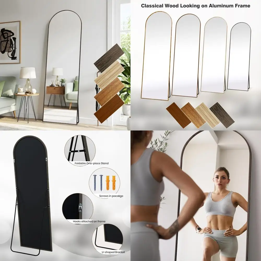 Freestanding Full-Length Aluminum Framed Floor Mirror in Grayish Driftwood Style for Complete Body Reflection