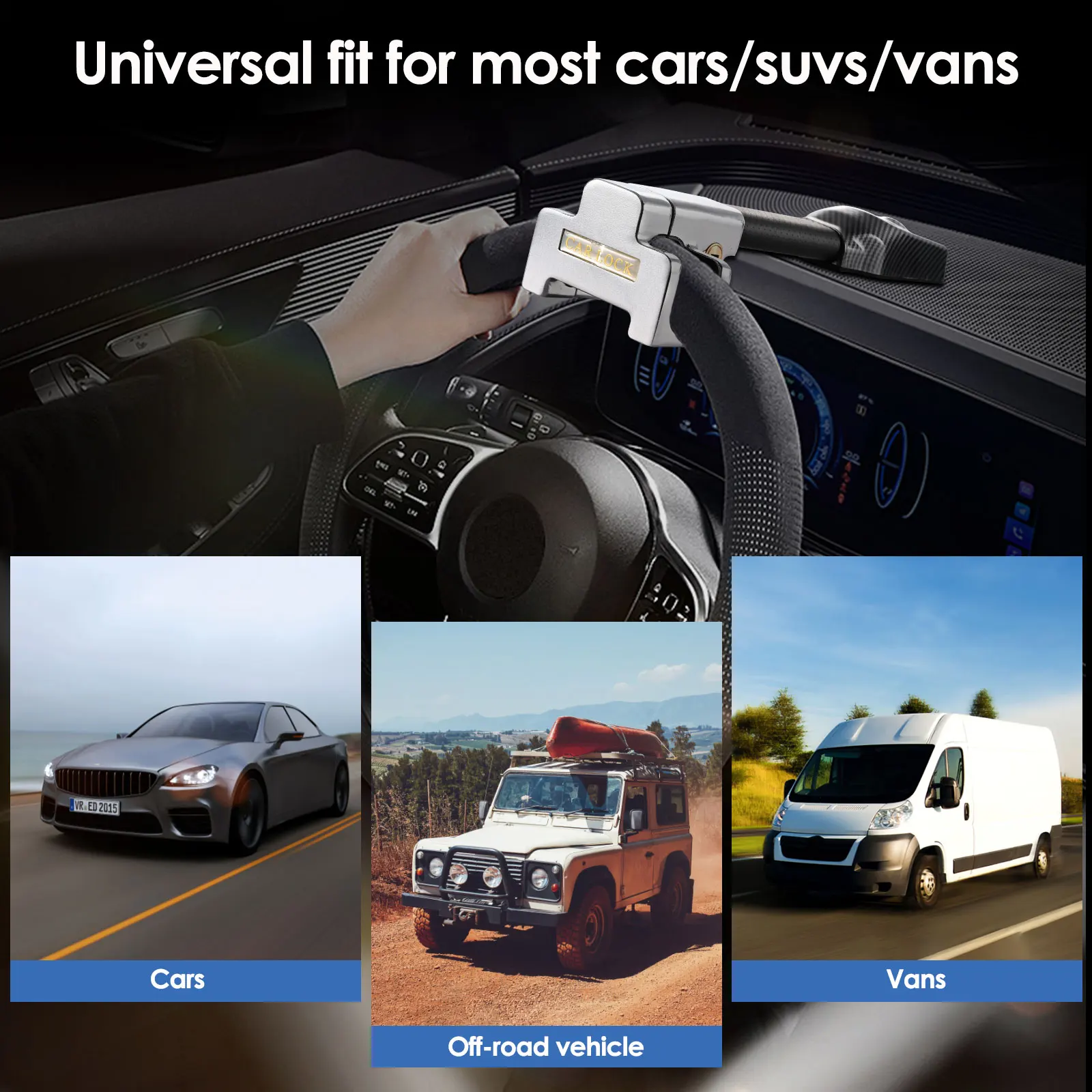 Steering Wheel Lock With Alarm 120dB, Steering Lock  Wheel Lock  Crook Locks For Cars, Car Lock Anti-Theft Device Heavy Duty