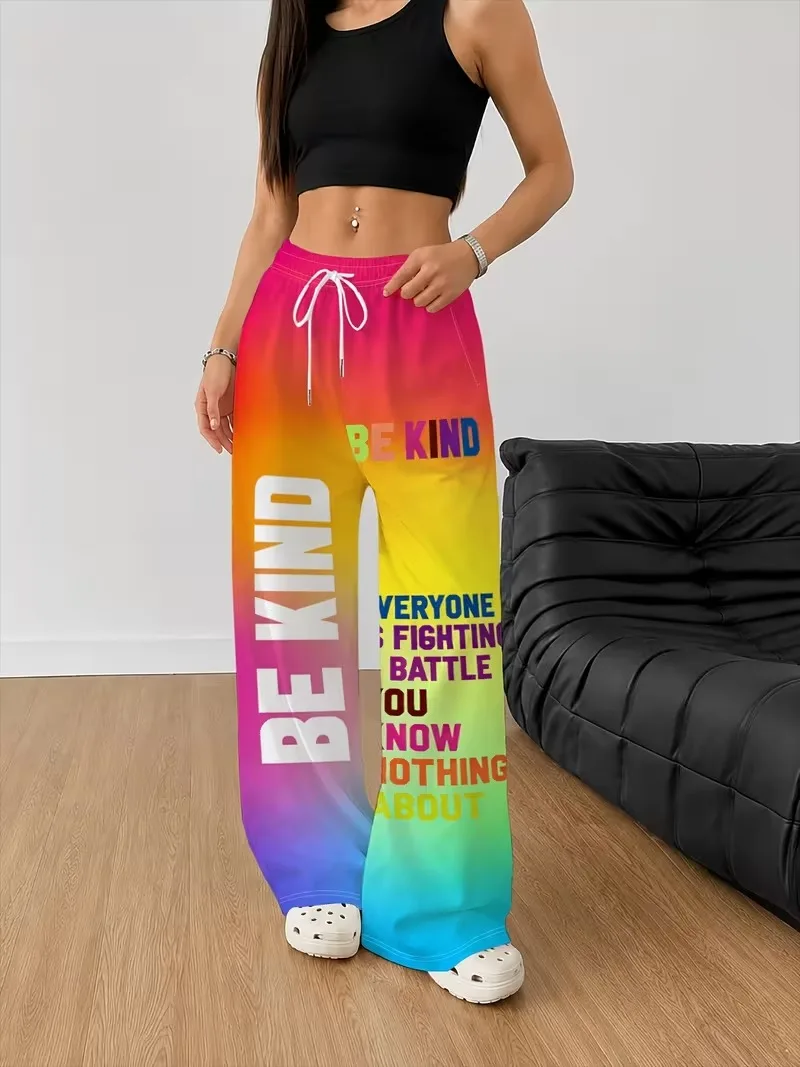 Women Black White Checkerboard Print Wide Leg Pants Elastic Waist Casual Trousers with Side Pockets Comfortable Wear Streetwear