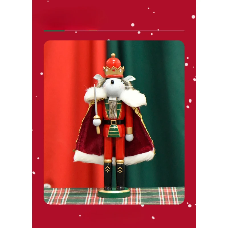 2025 Years New 30CM Cloak Mouse Nutcracker King Wooden Crafts Lotus Cartoon Christmas Decoration Desktop Ornaments