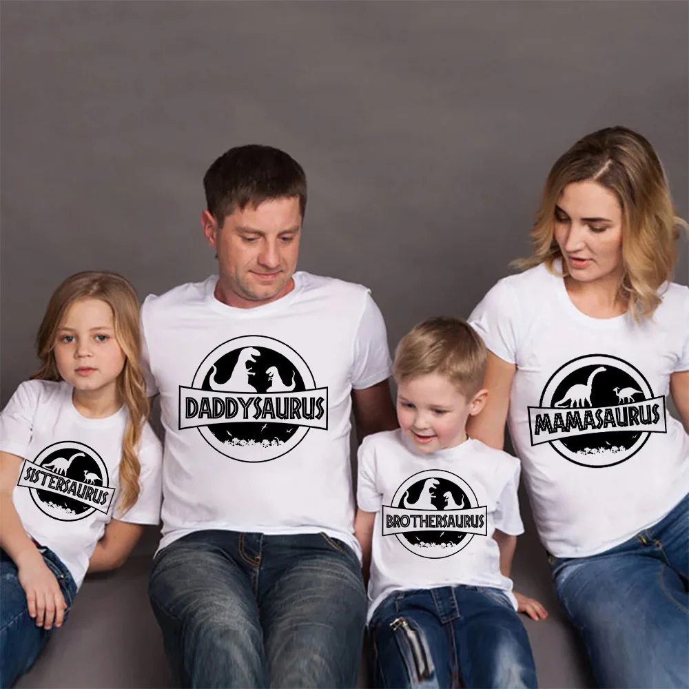 Family Matching Outfits Dinosaur Print Family Clothes Daddy Mommy Son Daughter Shirt Baby Bodysuit Family Look Tee Family Shirts