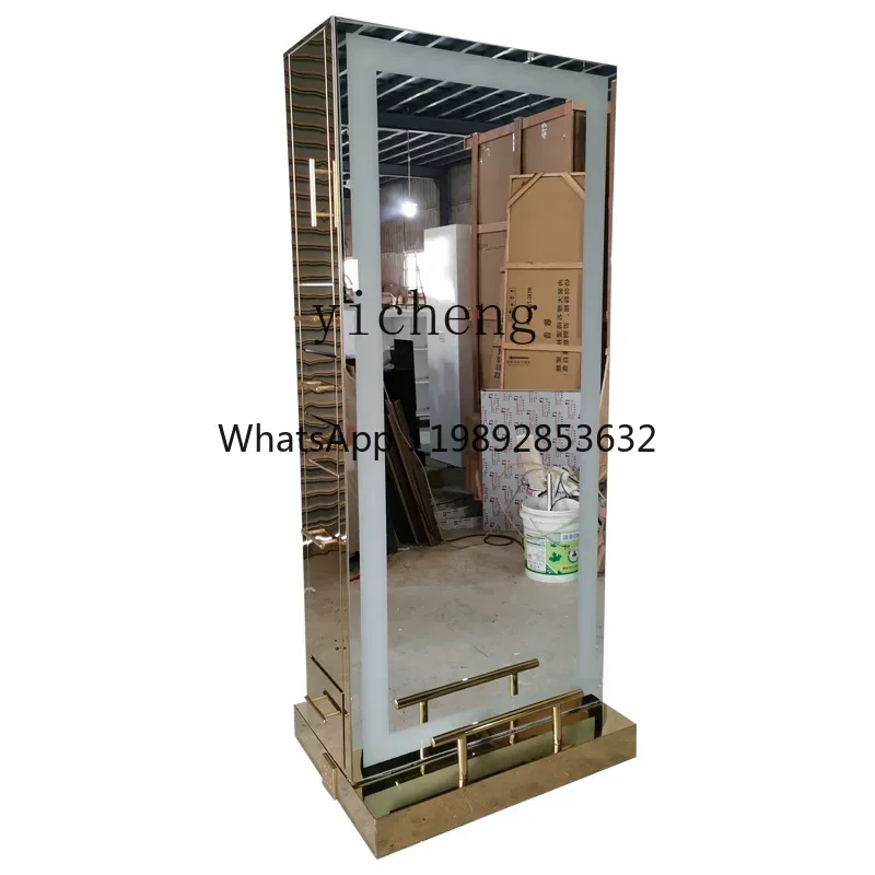 ZZ Internet celebrity barbershop mirror table mirror with lamp tide hanging wall double-sided barbershop mirror