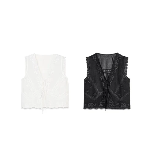 Imagen 1 del producto Chaleco superior para mujer, camiseta sin mangas con cuello en V bordado a la moda, temperamento, novedad de verano