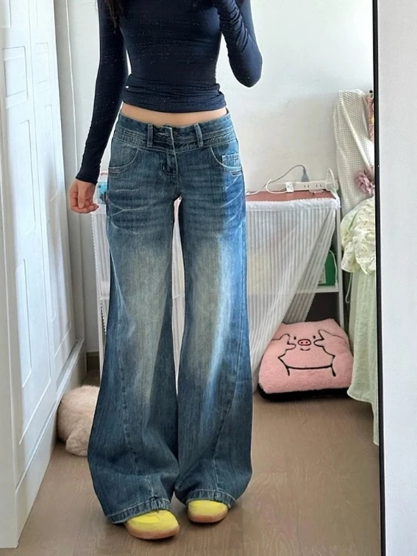 

Ретро-джинсы с высокой талией и широкими штанинами для женщин, осенне-зимние, утепленные, прямые, свободные, стройнящие, в пол