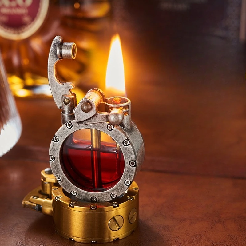 

Metal New Retro Transparent Fuel Tank Rocker Kerosine Lighter, Personalized Windproof Cigarette Lighter Men's Collection Gift