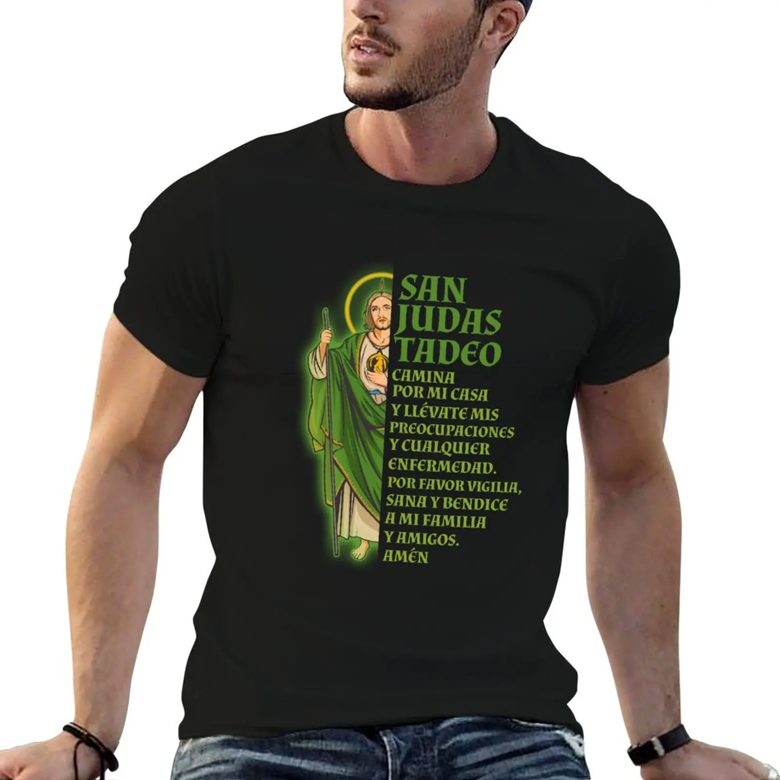 

San Judas Tadeo con Oración T-Shirt man t shirt luxury man t shirt heavy cotton T-Shirt