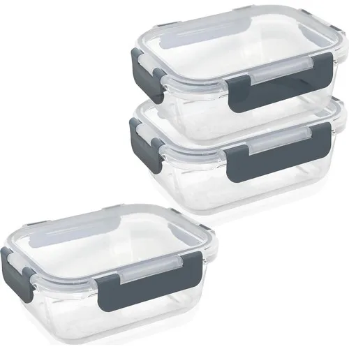 The Mia 3'lü Set Glass Storage Container 370 ml Black