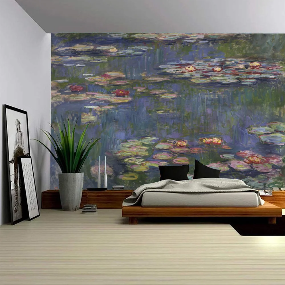 Tapisserie Seerosen von Claude Monet Ölgemälde Blumen Wandbehang Kunst Wohnkultur Polyester Wandteppich für Wohnzimmer Bedro – Detail 12