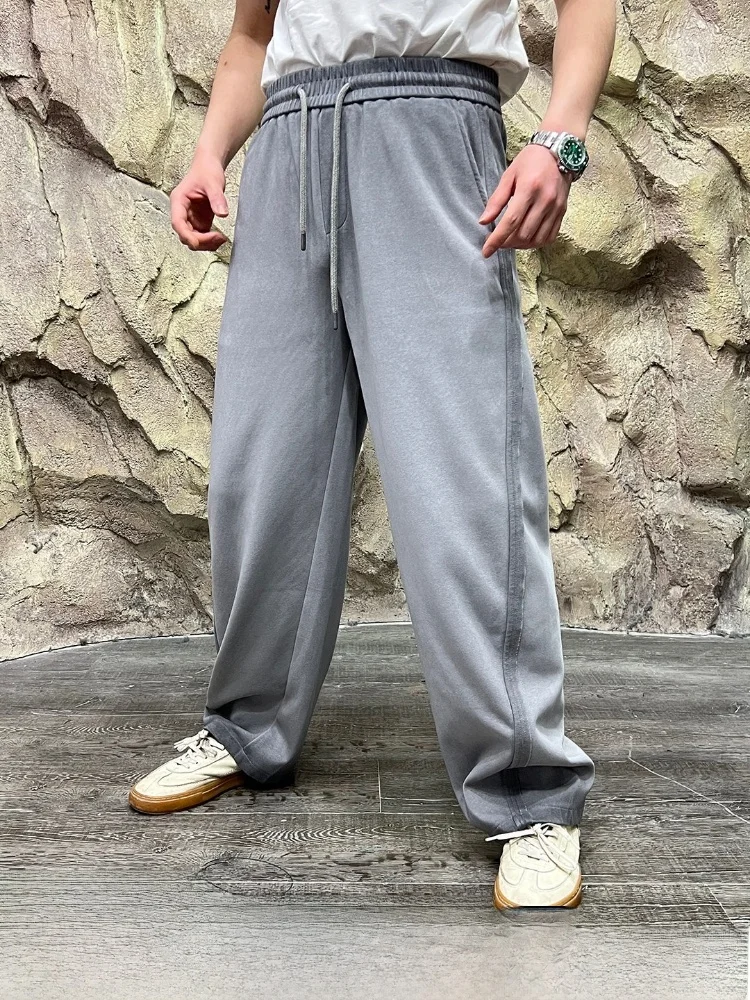 Spring New Men's Casual Pants Elastic Waist Knitted Cotton Sensation Fashionable Straight Leg Spring Autumn Comfortable Fit