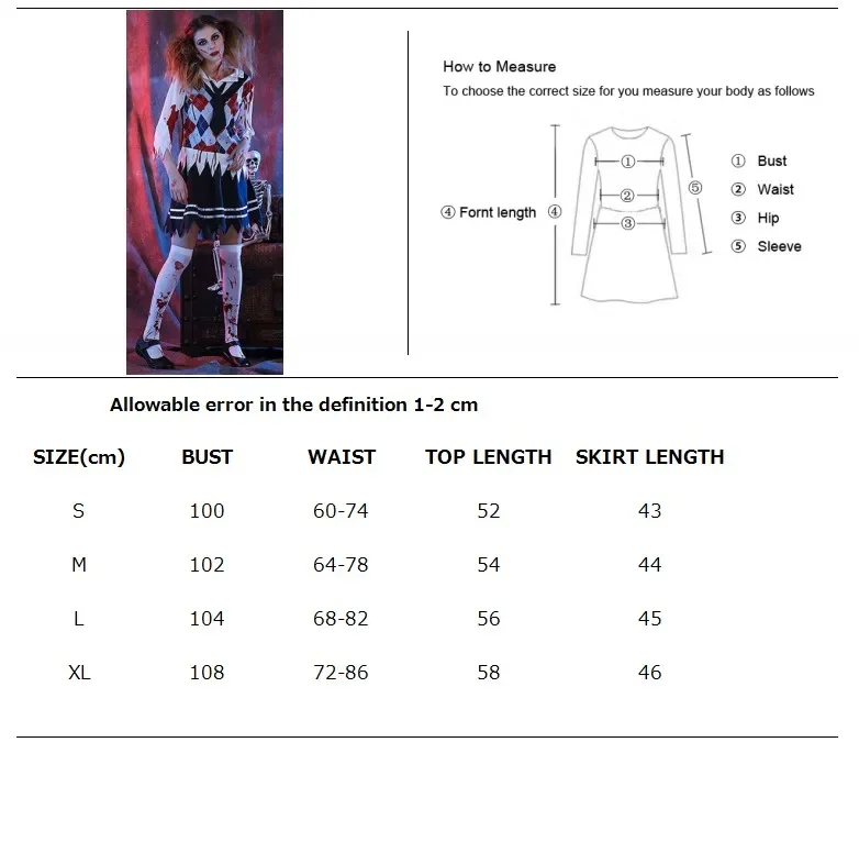 Mädchen Gruseliger Blutfleck Zombie Kostüm Halloween Cosplay Gruseliger Geist Student Uniform Kostüm