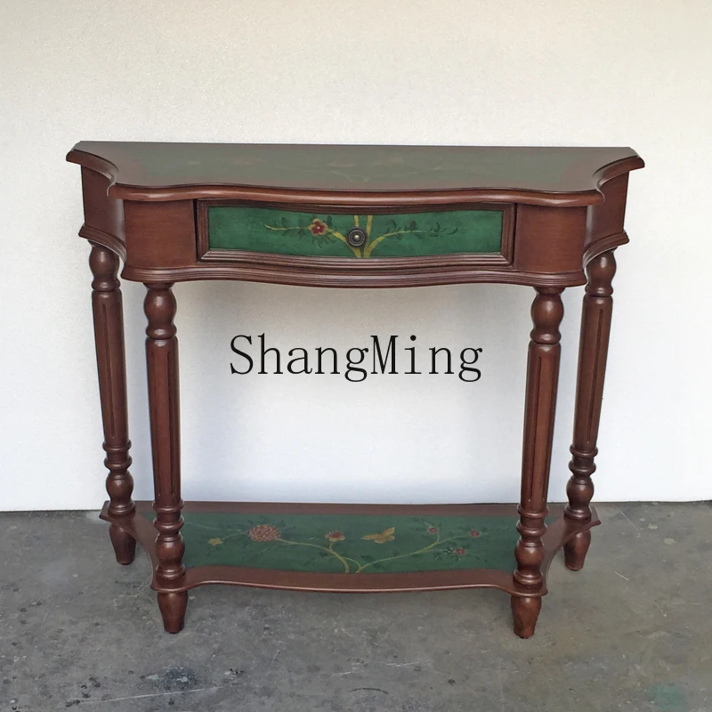 ZYY طاولة المدخل الريفية طاولة المدخل الرجعية الخشب الصلب حالة بسيطة خزانة الزخرفية