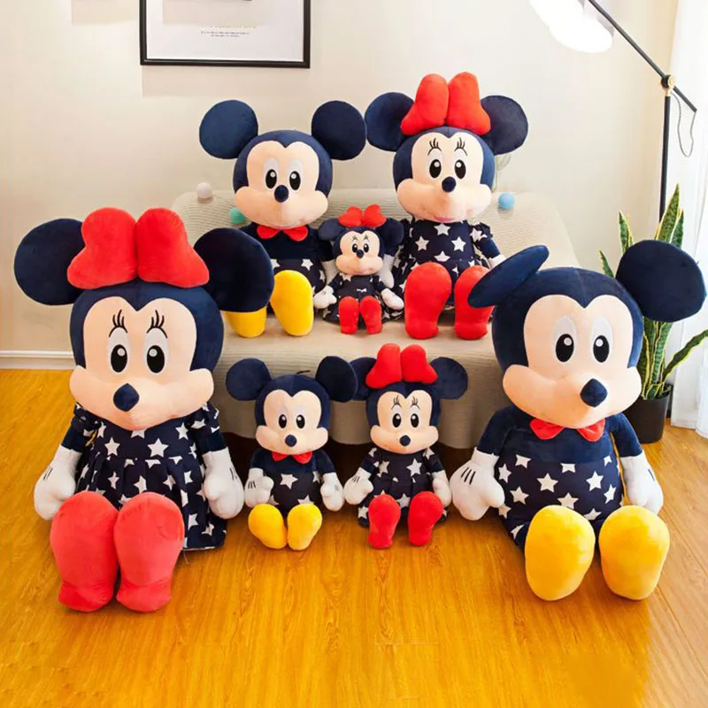 

Плюшевая кукла Микки Маус и Минни с принтом звезд, в джинсовом стиле, мягкая игрушка, милая мультяшная подушка-пара, подарок на день рождения для детей, декор для дома