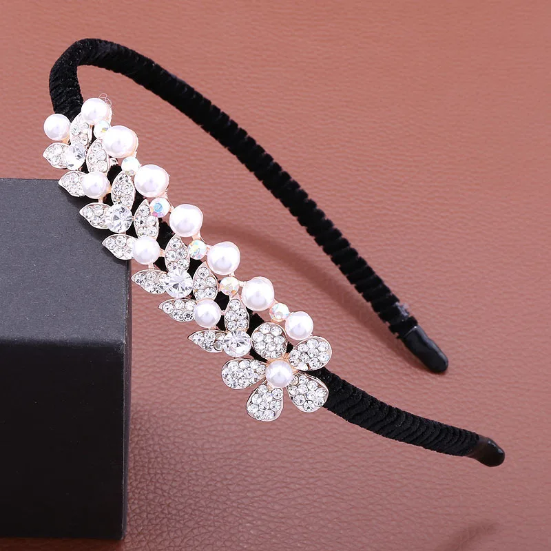 Ins FYP Non-slip Pearl Gem Baroque Headbands For Women Girl Diamond Rhinestone Woman Accessori Geometric Thin Hairbands