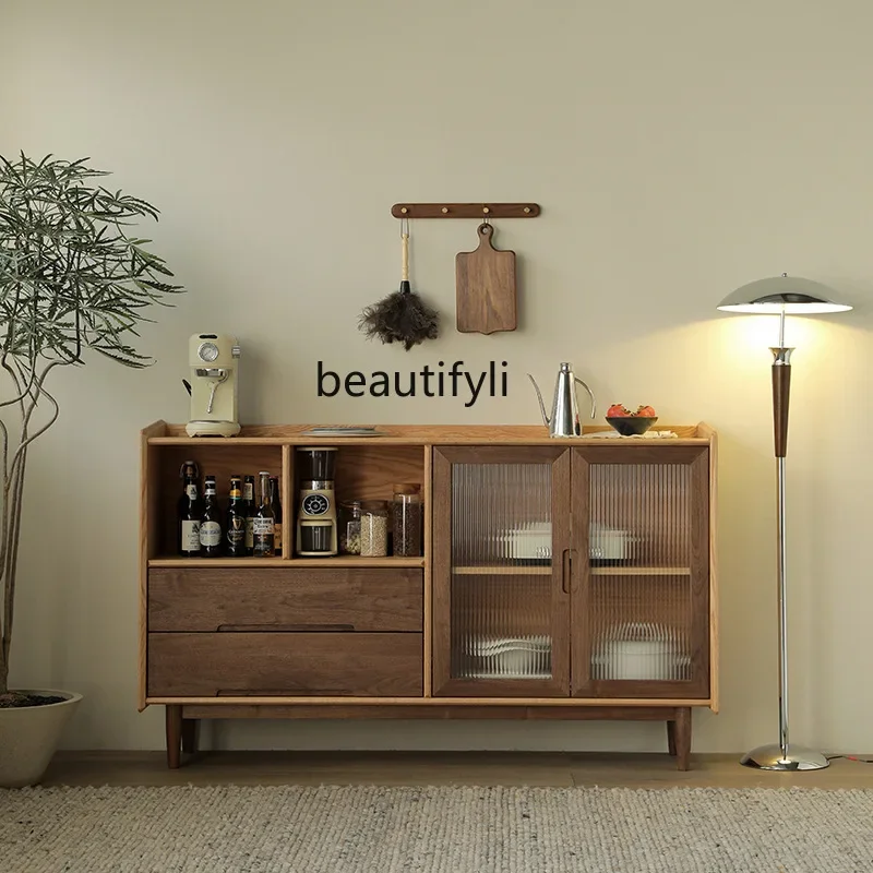 

Asmt56 Nordic solid wood dining side cabinet living room multi-functional storage cabinet black walnut tea cabinet