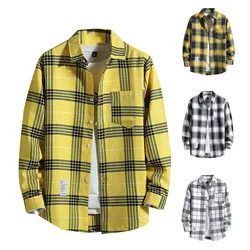 Men's Casual Printed Shirt Autumn And Winter Long Sleeved Single Breasted Lapel Plaid Shirt T Shirts for Men Big And Tall top