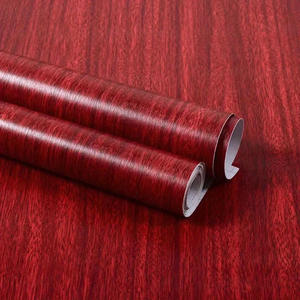 

Self-Adhesive Wallpaper Red Wood Grain Contact Paper Waterproof Removable Wall Stickers Bedroom Room Decor Furniture Renovation