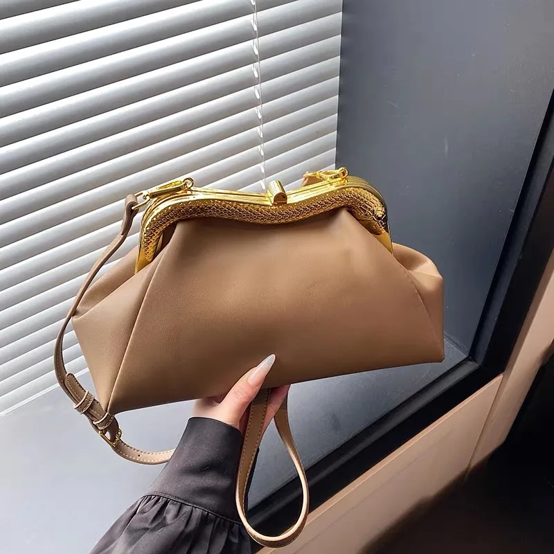 Clutch Frame Clip Evening Bags For Women Luxury Designer Handbag And Purse 2026 New In PU Snake-Shaped Metal Grip Small Shoulder