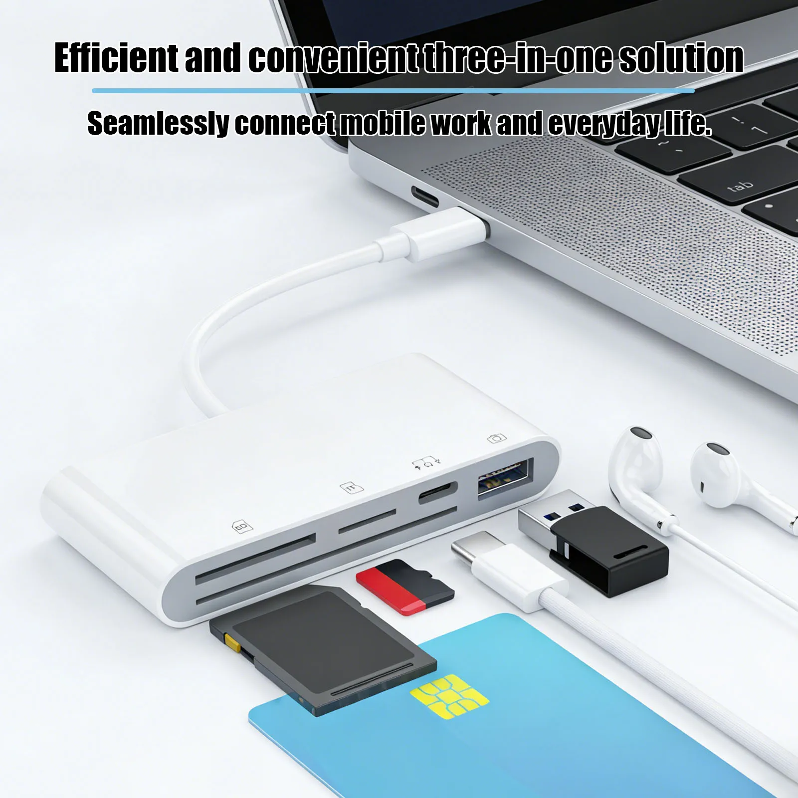 

USB-C 5-в-1 многофункциональный кардридер с разъемами SD/TF/Smart Card/OTG/Type-C, Plug and Play для iPhone, MacBook, ноутбуков