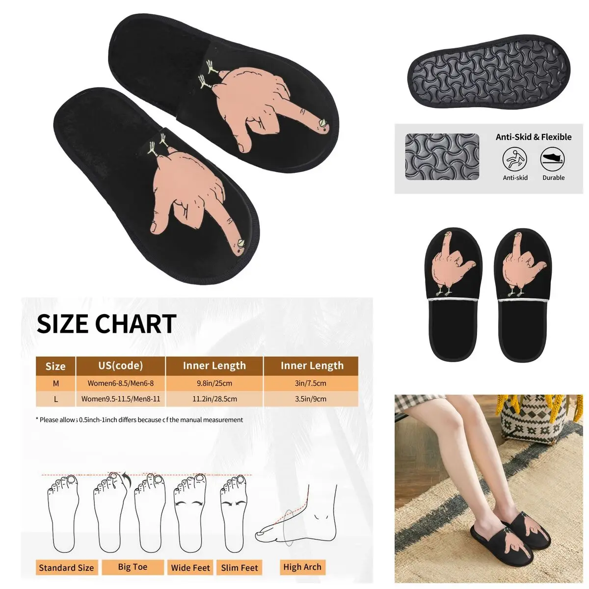 3D printing Men Women Furry Indoor slippers,gesture middle finger pigeon nice-looking special Anti-skid Slippers