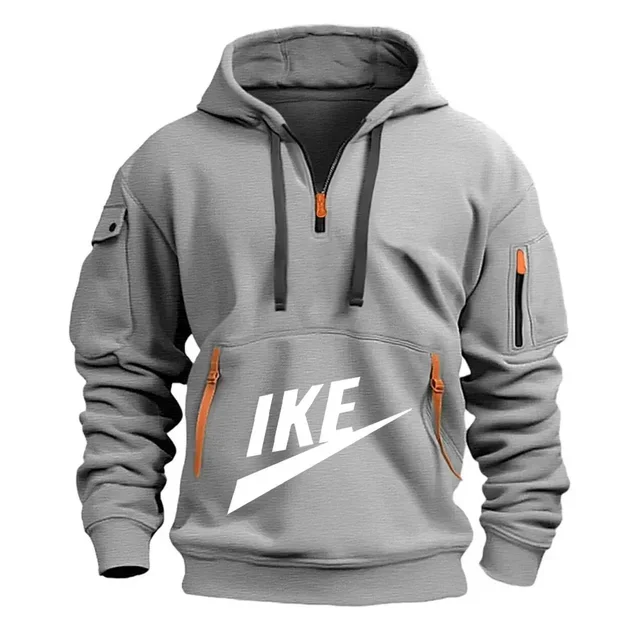 

New autumn and winter half-zipper men's pullovers and outdoor fashionable jogging windproof casual men's hooded sweatshirts
