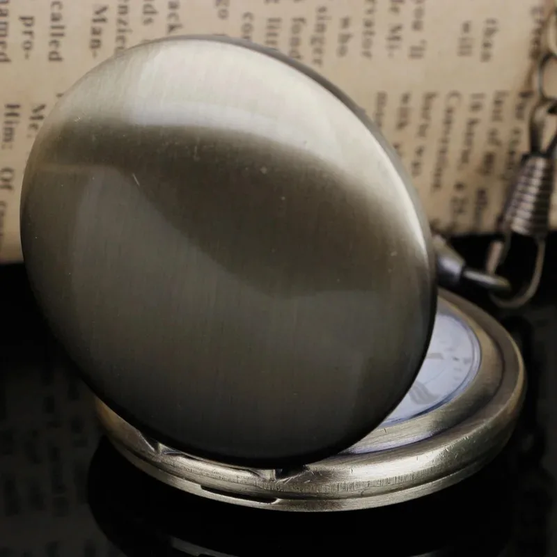 Antique Pure Color Smooth Quartz Pocket Watch High Quality Steampunk Chain Clock Necklace Pendant Relogio Masculino