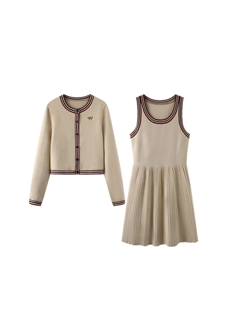 Set due pezzi Dr Cardigan lavorato a maglia primaverile Abbigliamento donna Gonna gilet Tagl Lungo Sve rotondo Ne Faion Ensemble