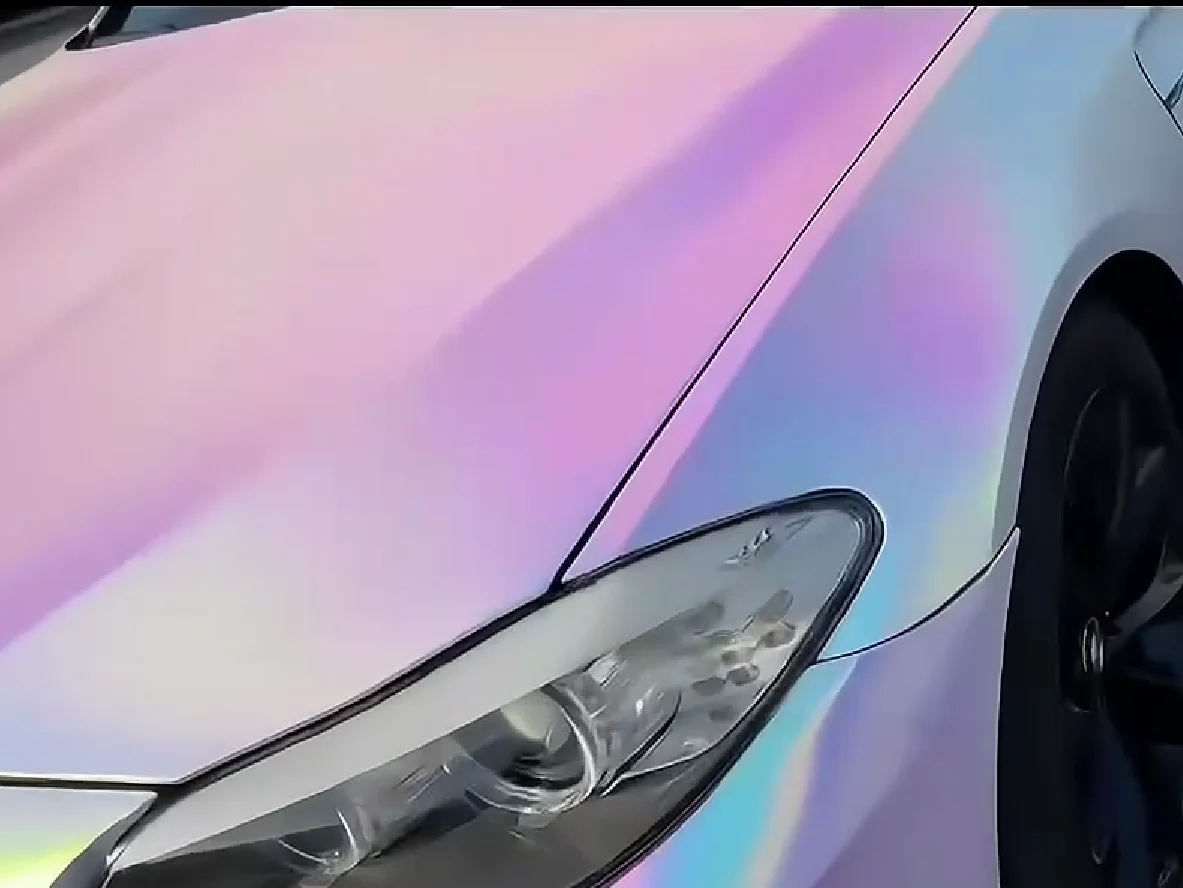 Rekbaar materiaal Low Tack lijm autodecoratie vinylsticker Kleurrijke matte regenboog chroom vinylsticker voor autoverpakking