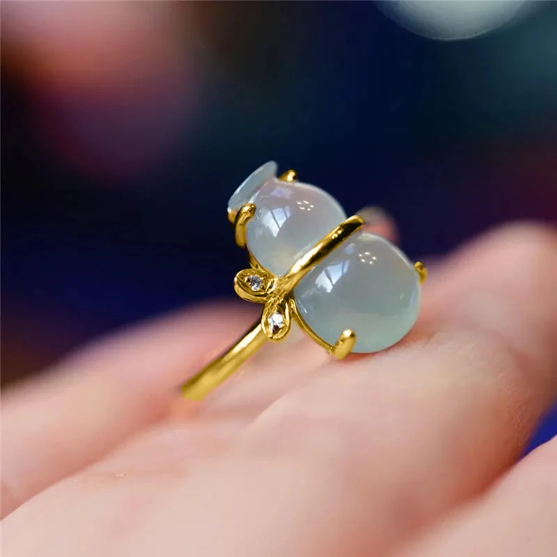 Original design new natural ice seed diamond gourd opening adjustable ring boutique retro charm female silver jewelry