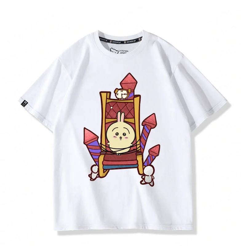 Fifth Personality Carnival Chair Chiikawa Anime Cute Pattern Cotton Crewneck Short-Sleeved T-Shirt Clothing Summer Fashion