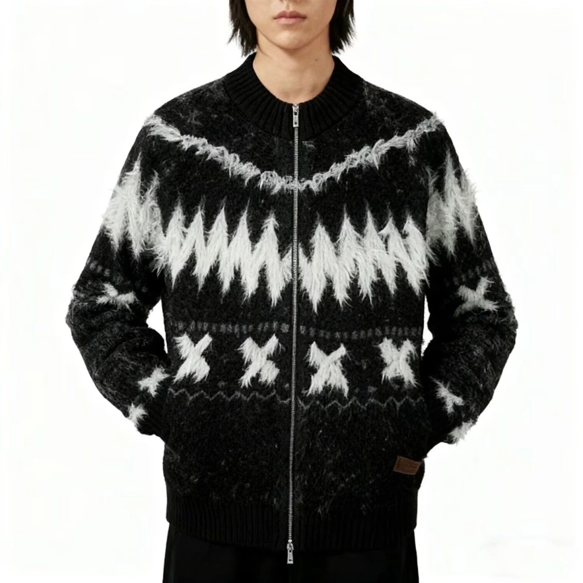 

Retro Fair Isle Knitted Sweater Cardigan Men's Collar Button up Knitwear Casual Winter Outerwear for Men And Women