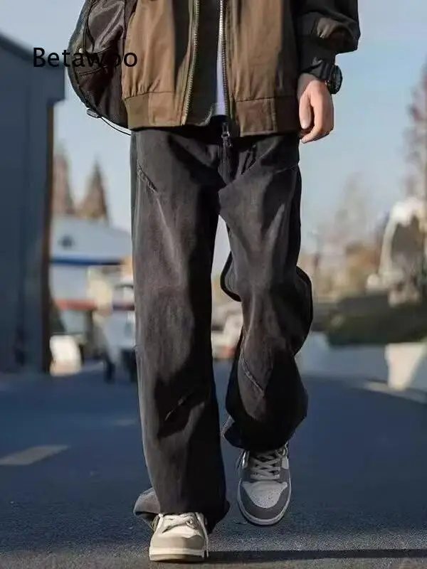 American Vintage Jeans For Men Autumn High Street Washed Look Loose Wide Leg Pants Casual Straight Cut Workwear Trousers For Da