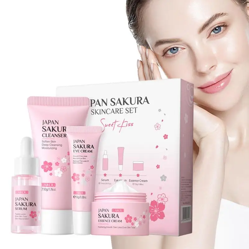 

4Pcs Sakura Skin Care Sets For Women Lifting Moisturizing Facial Skin Care For Women with Cleanser Eye Essence Cream Face Cream
