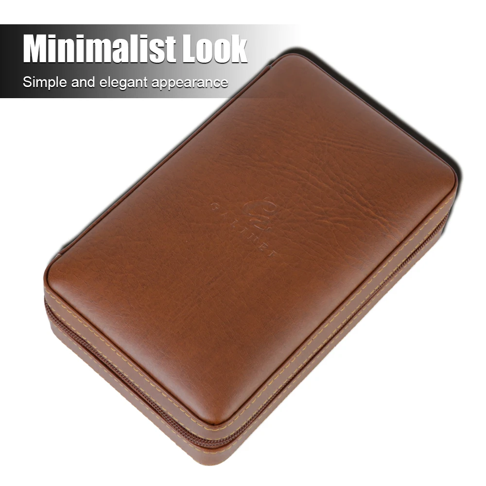 4 Cigars Box Humidor Gift For Boy Friend Father Humidifier Cedar Wood Cigar Humidor Box PU Leather Cigar Case Storage Portable image 3