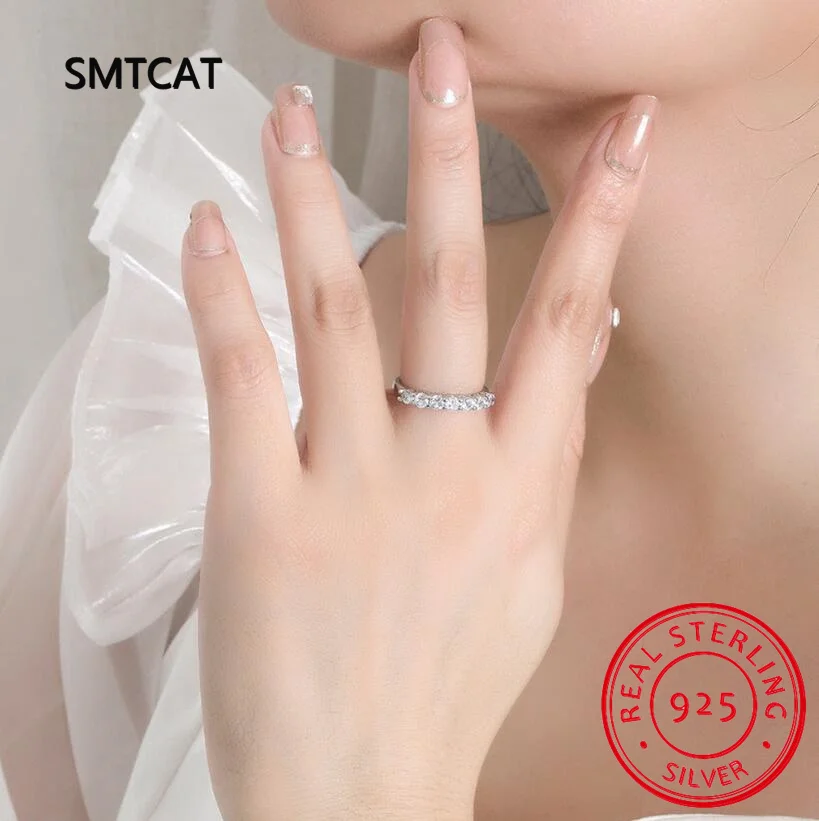 

Цвет D VVS1 EX, круглое кольцо с муассанитом, стерлинговое серебро 925 пробы, кольца Eternity Bands, женские свадебные и помолвочные роскошные ювелирные изделия Anel