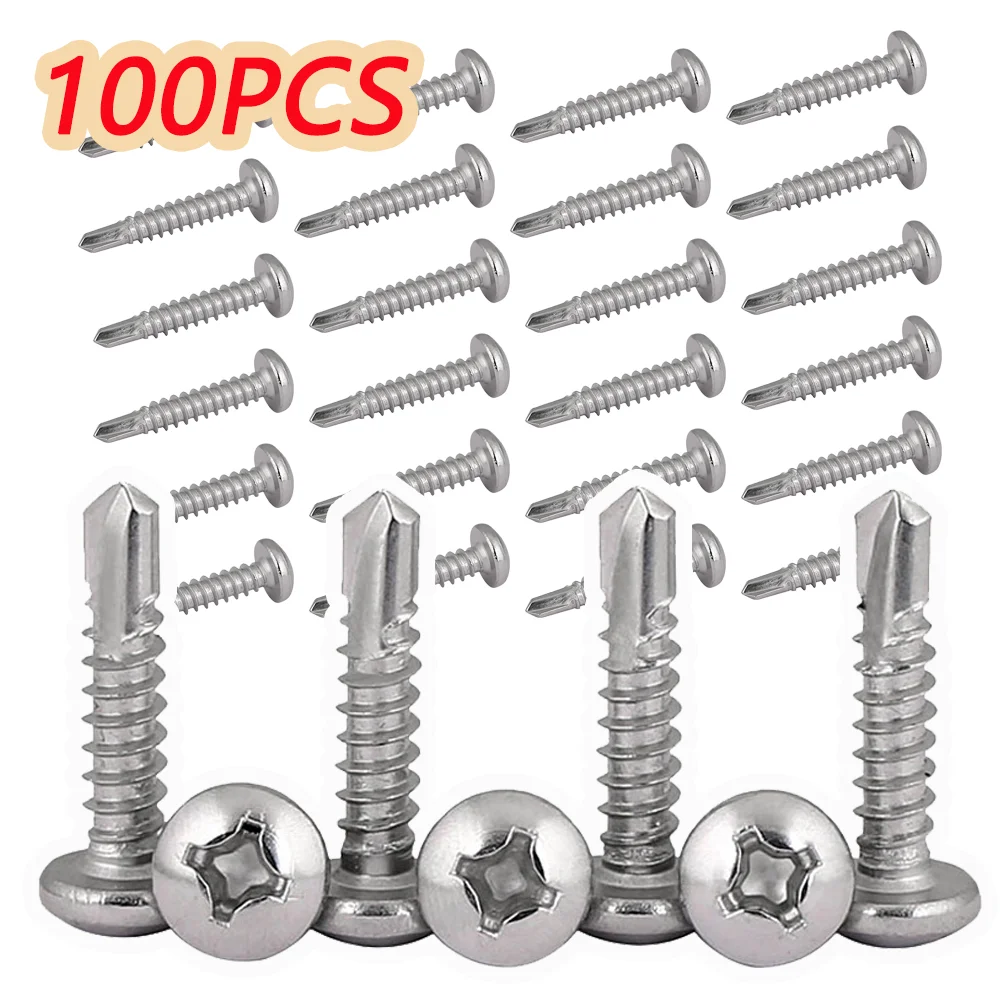 100PCS M4.2 Self-Tapping Sheet Metal Screws High-Strength #8 410 Stainless Steel Truss Head, Quick Tapping for Lath to Metal