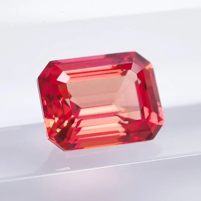 Lab Grown Sapphire Emerald Cut Sunset Red Color Gemstone for Charms DIY Ring Earrings Materials Selectable AGL Certificate